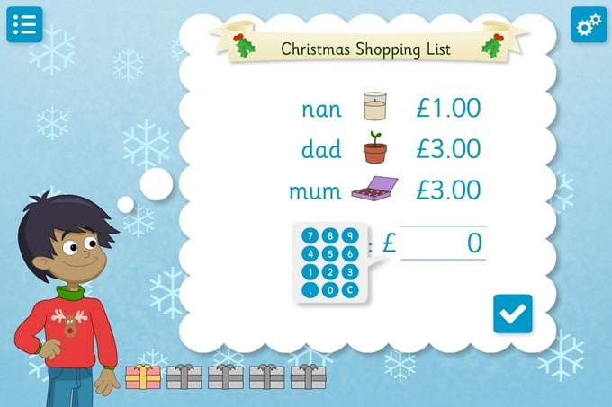 Christmas Shopping maths game